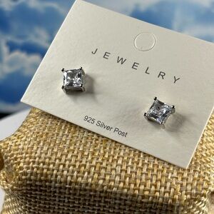 2+ carat princess cut sterling silver stud CZ earrings